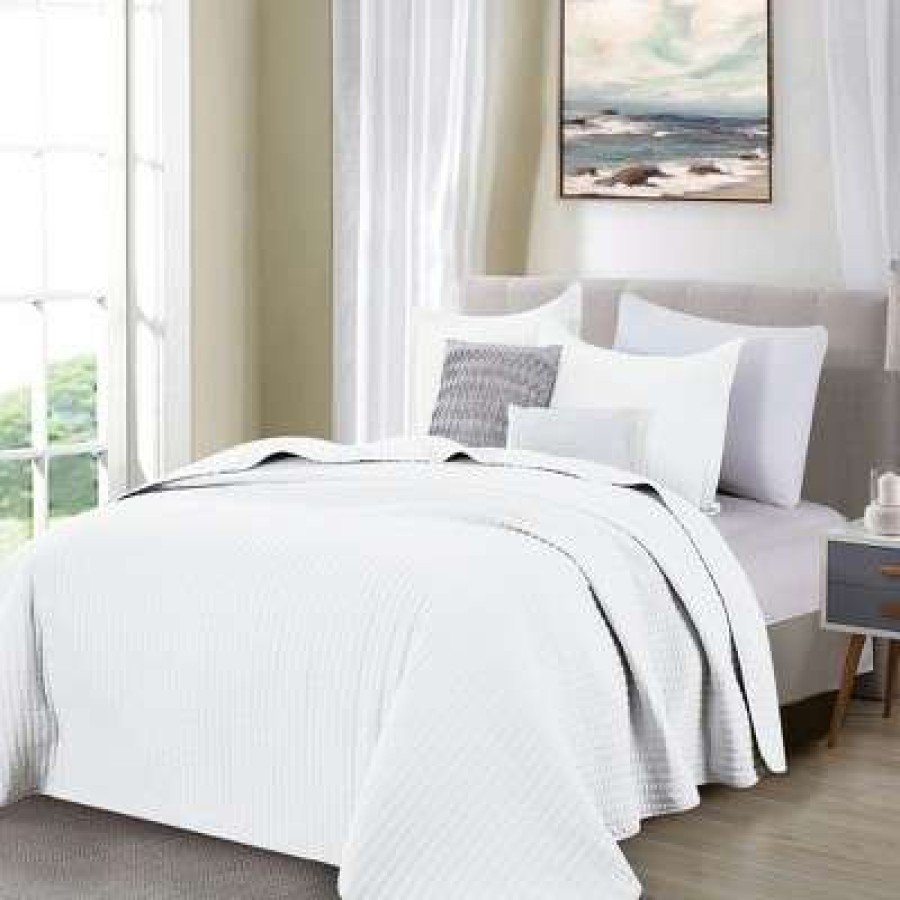 Quilt Bedding Sets * | Outlet Great Bay Home Alicia Collection Channel Stitch Quilt Set Full / Queen White