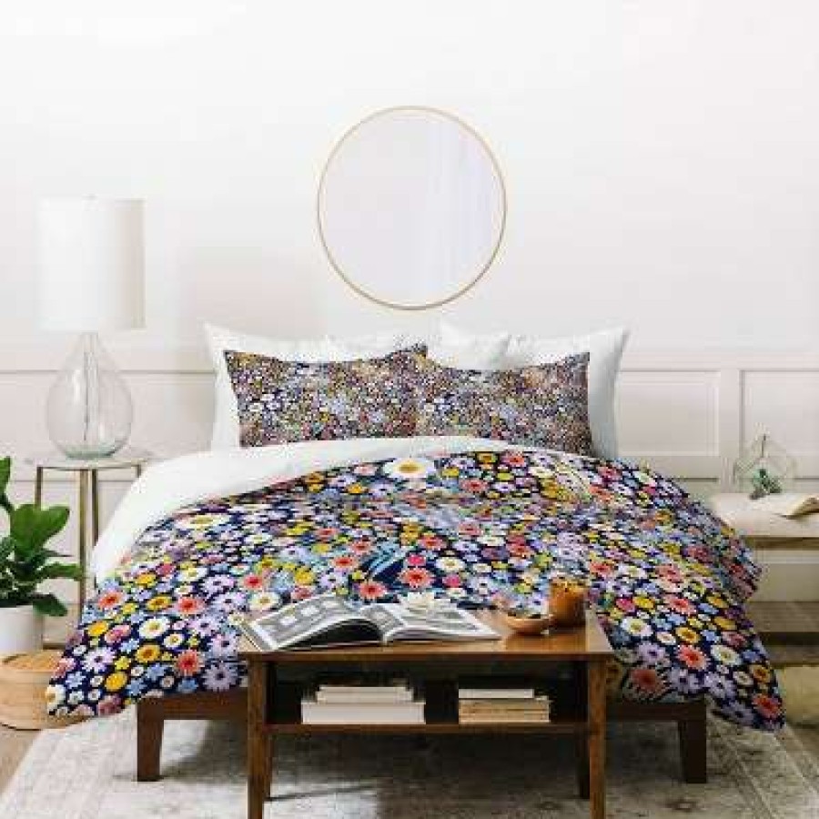 Duvet Cover Bedding Sets * | Best Pirce Iveta Abolina Flower Power Duvet Set Blue Deny Designs