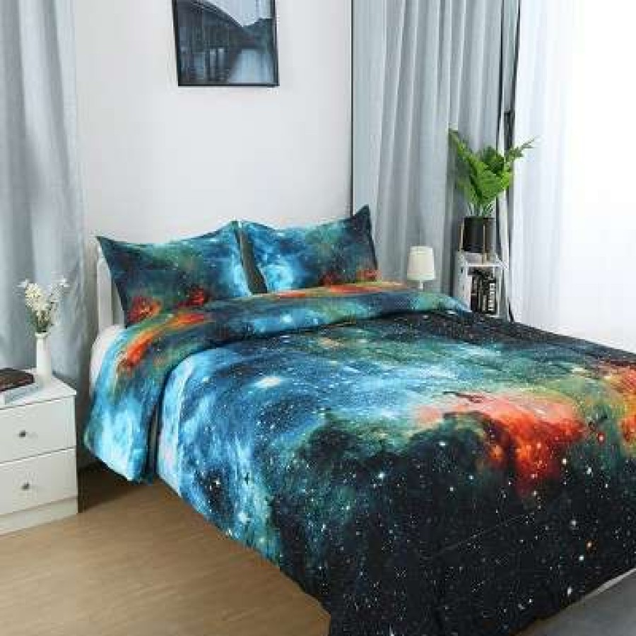 Comforter Bedding Sets * | Wholesale Full/Queen Polyester Galaxies All-Season 3D Printed Space Themed Bedding Sets Piccocasa Blue