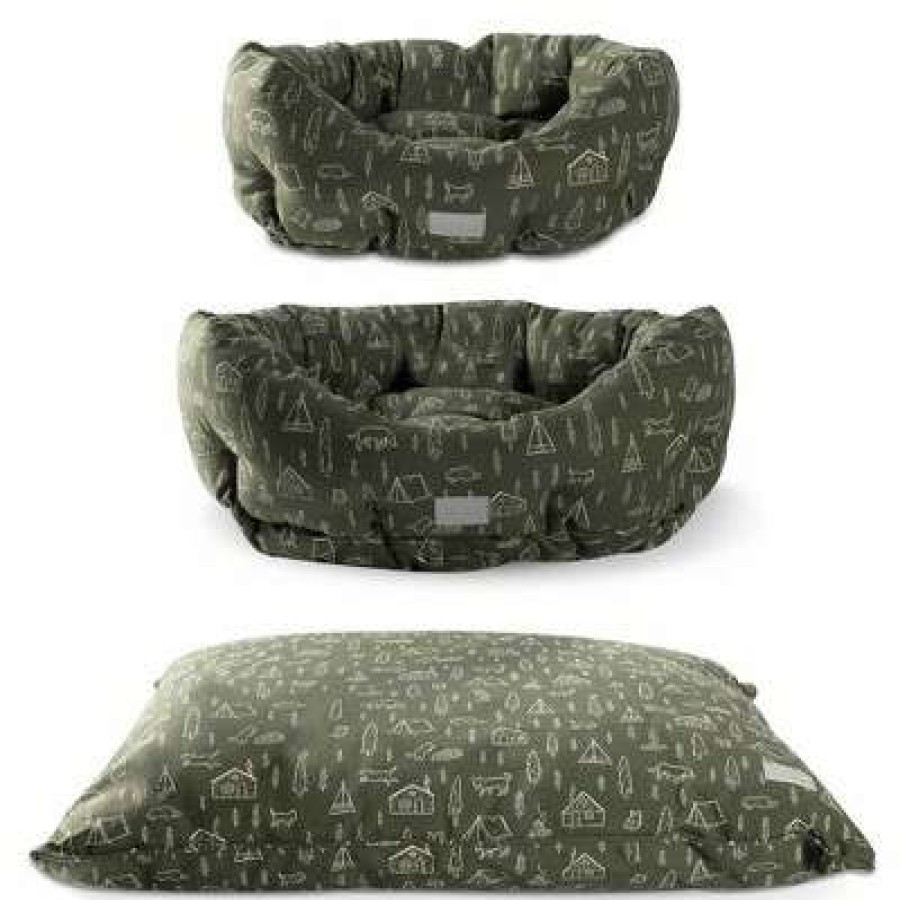 Bedding Collections * | Brand New Petshop By Fringe Studio Camping Olive Pillow Dog Bed With Polyfill Round Cuddler