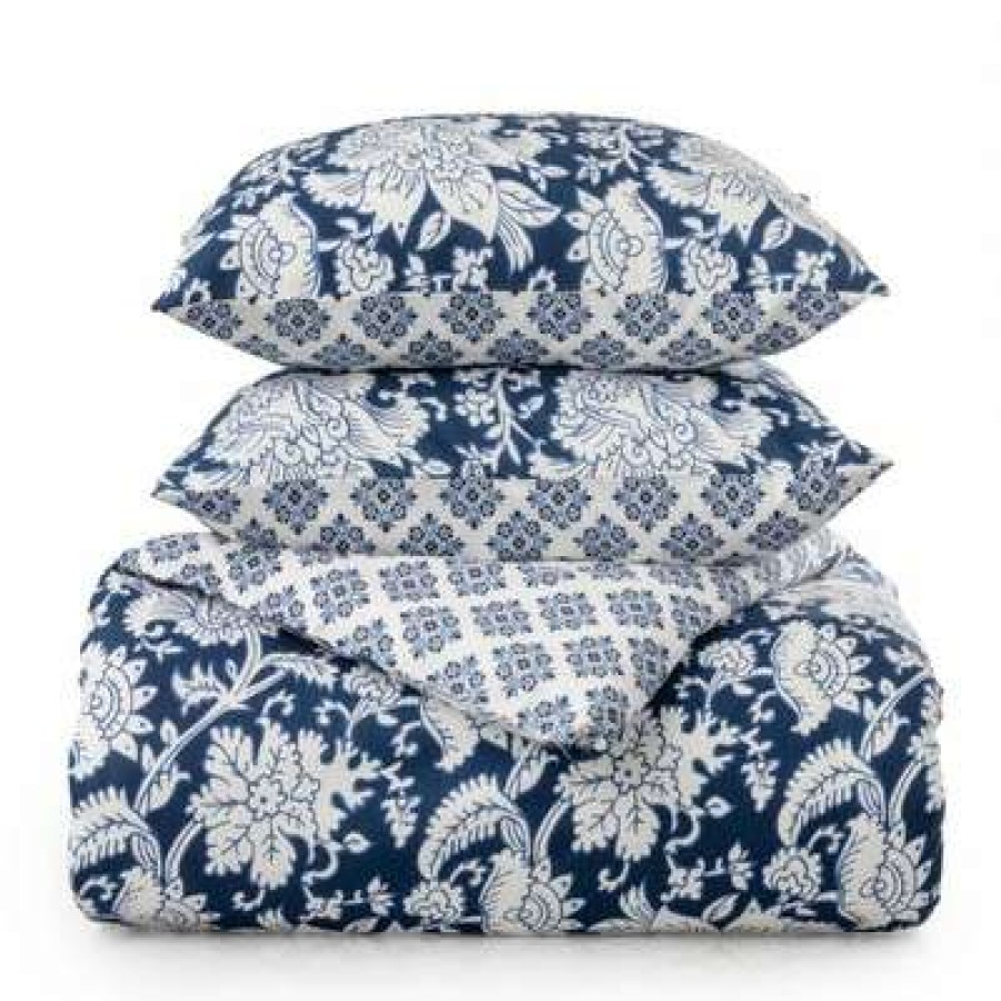 Duvet Cover Bedding Sets * | Deals Kyra Cotton Percale Duvet Cover Set Martha Stewart Navy