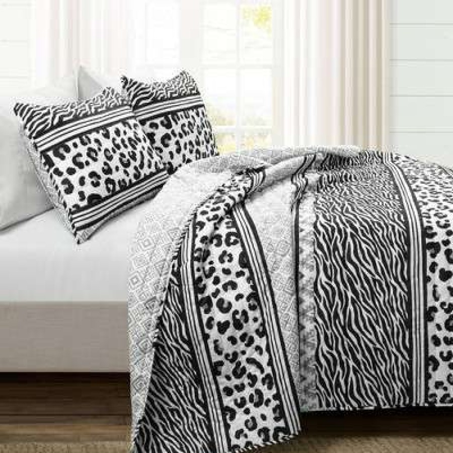 Quilt Bedding Sets * | Outlet Lush Decor 3Pc Animal Global Quilt Set Black/White Lush Decor