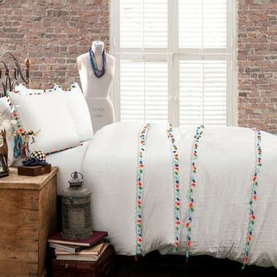 Quilt Bedding Sets * | Top 10 Lush Decor White Boho Tassel Comforter Set Lush Decor