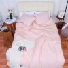 Duvet Cover Bedding Sets * | Best Sale 3 Pcs Washed Cotton Solid With Bowknot Closure Design Bedding Sets King Light Pink Piccocasa