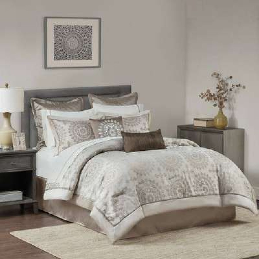 Comforter Bedding Sets * | Buy Madison Park 12Pc Madeline Jacquard Comforter Set Tan