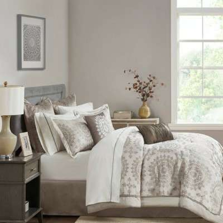 Comforter Bedding Sets * | Buy Madison Park 12Pc Madeline Jacquard Comforter Set Tan