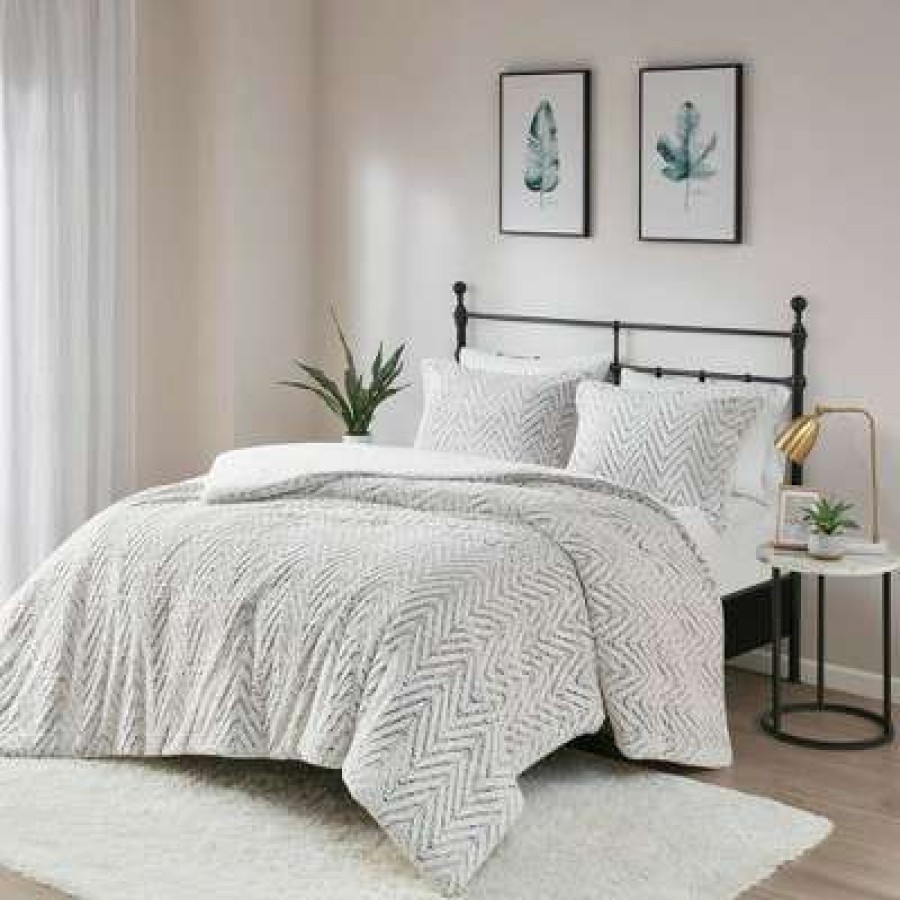 Duvet Cover Bedding Sets * | Top 10 Madison Park Aurora Printed Brushed Fur Duvet Cover Set Ivory