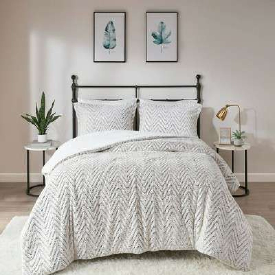 Duvet Cover Bedding Sets * | Top 10 Madison Park Aurora Printed Brushed Fur Duvet Cover Set Ivory