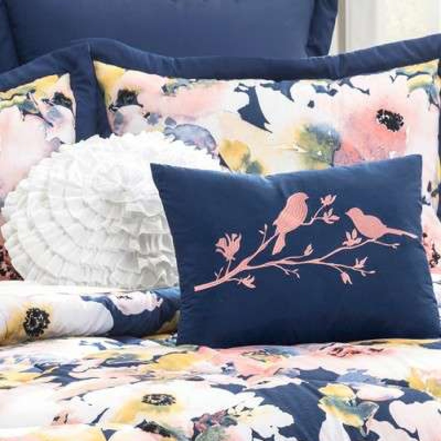 Comforter Bedding Sets * | Hot Sale Lush Decor Full/Queen 7Pc Floral Watercolor Comforter Set Blue Lush Decor