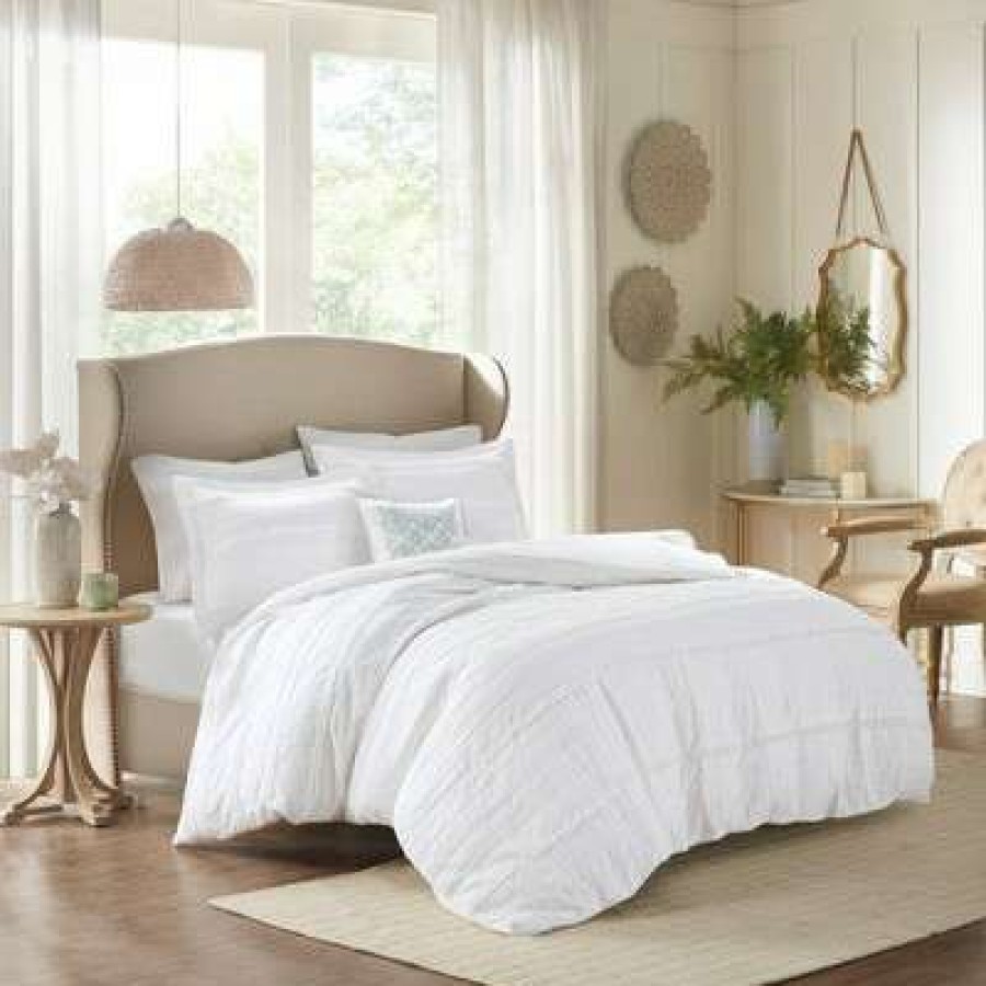 Duvet Cover Bedding Sets * | Cheap Madison Park 4Pc Alexis Ruffle 2-In-1 Duvet Cover Set White