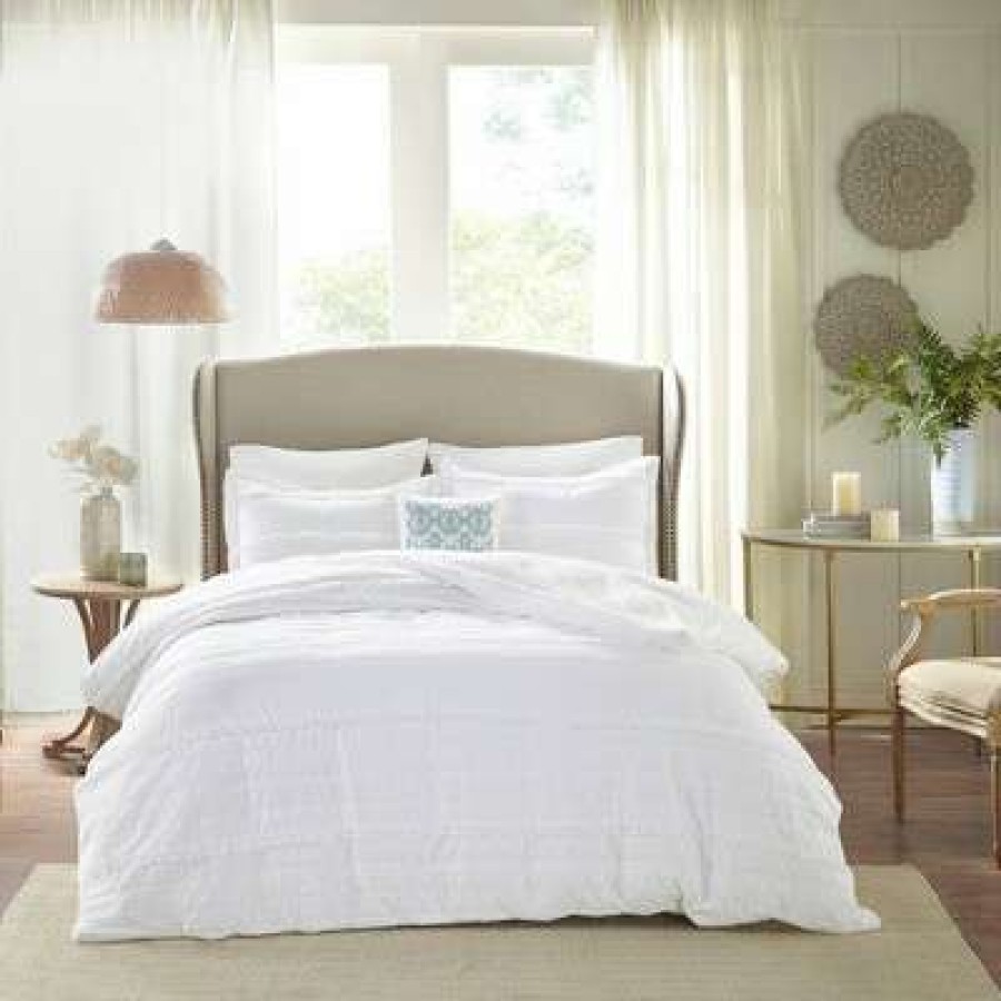 Duvet Cover Bedding Sets * | Cheap Madison Park 4Pc Alexis Ruffle 2-In-1 Duvet Cover Set White