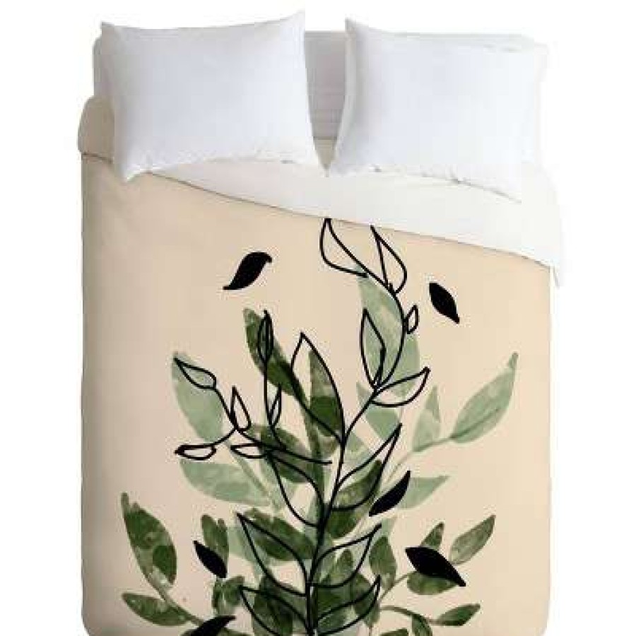 Duvet Cover Bedding Sets * | New Aleeya Jones Leaves Duvet Set Deny Designs Green/Black