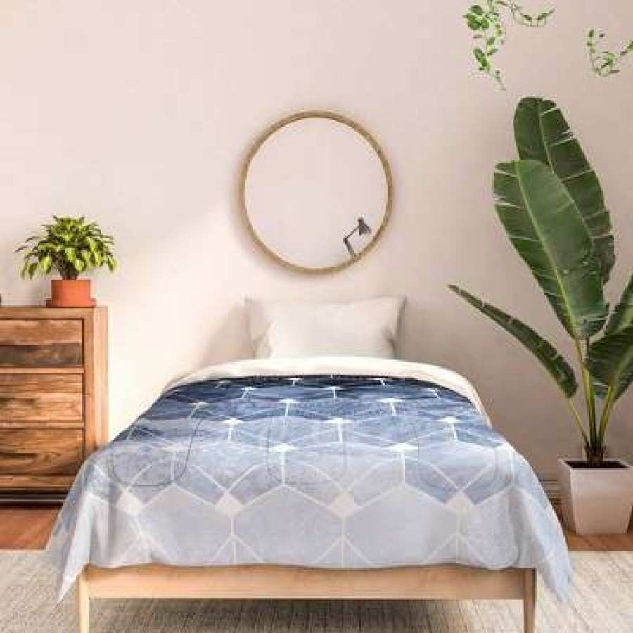 Comforter Bedding Sets * | Wholesale Elisabeth Fredriksson Hexagons & Diamonds 100% Cotton Comforter Set Deny Designs Blue