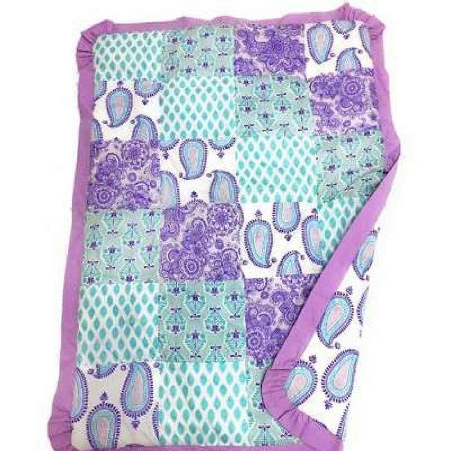 Comforter Bedding Sets * | Wholesale Bacati Paisley Isabella Purple Lilac Aqua 6 Pc Crib Bedding Set With Long Rail Guard Cover