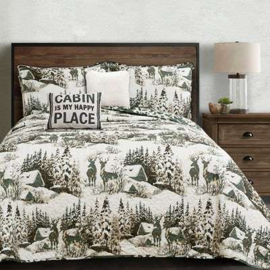 Quilt Bedding Sets * | Brand New Lush Decor 5Pc Camouflage Leaves Reversible Quilt Set Green Lush Decor