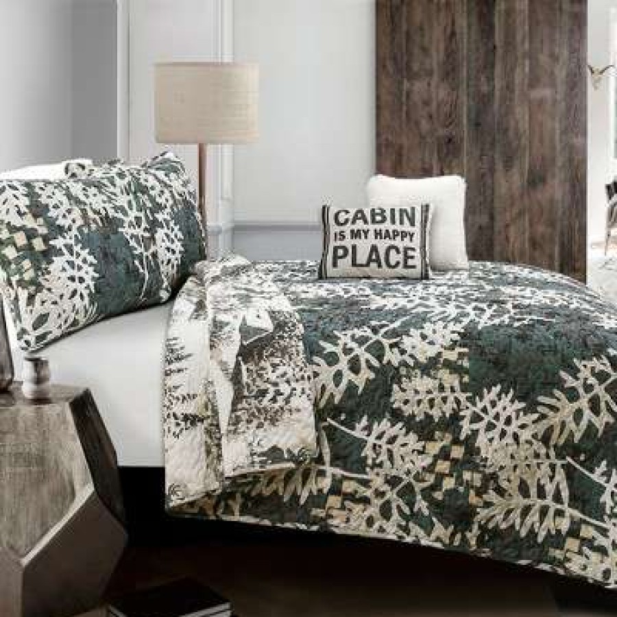 Quilt Bedding Sets * | Brand New Lush Decor 5Pc Camouflage Leaves Reversible Quilt Set Green Lush Decor