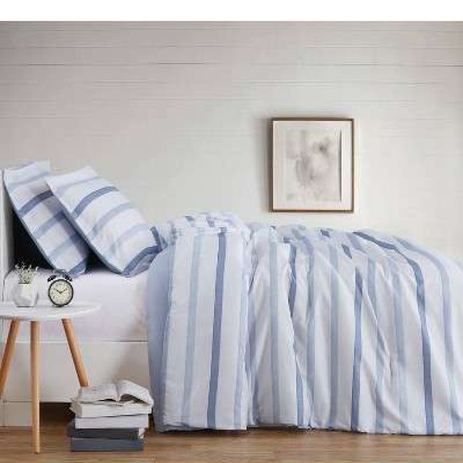 Comforter Bedding Sets * | Brand New Waffle Stripe Comforter Set Blue/White Truly Soft