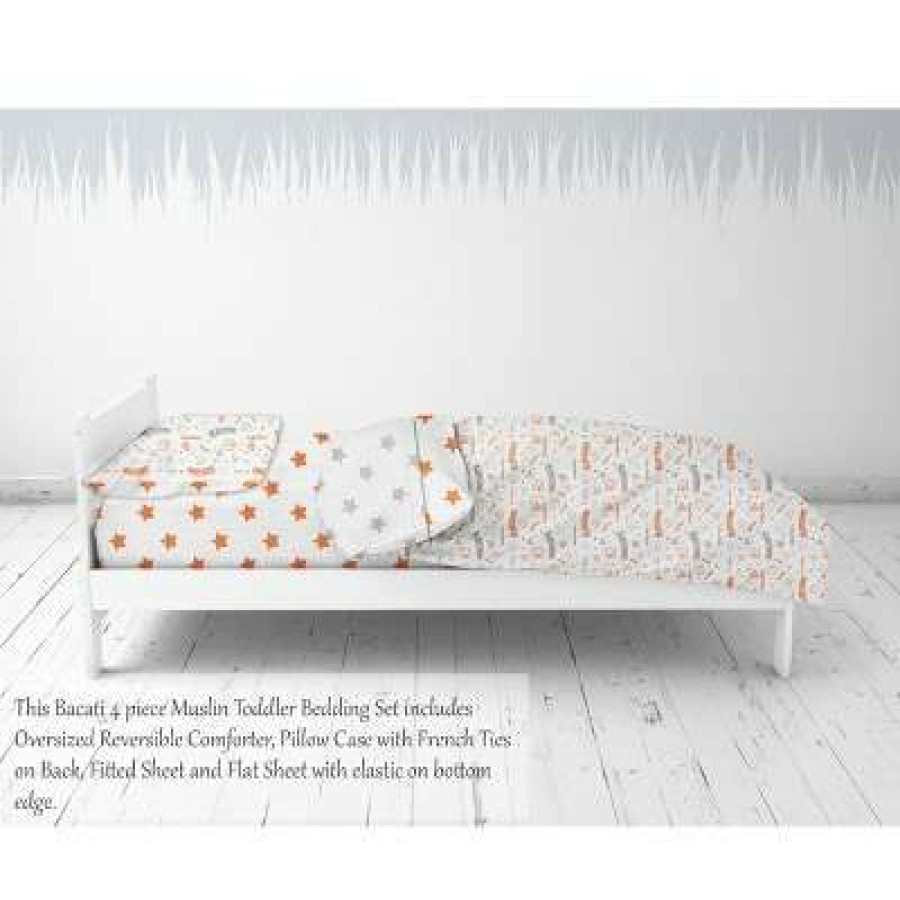 Comforter Bedding Sets * | Deals Bacati Basketball Orange/Gray Muslin 4 Pc Toddler Bedding Set