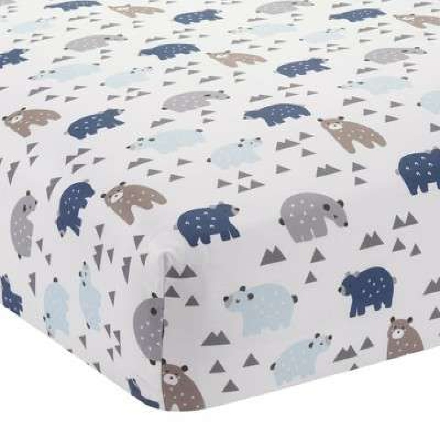 Quilt Bedding Sets * | Hot Sale Lambs & Ivy Signature Montana 5-Piece Baby Crib Bedding Set Blue,Grey,Brown Bears And Mountains