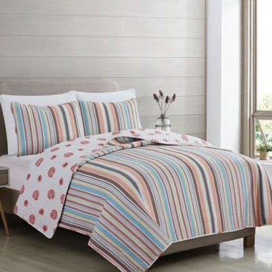 Quilt Bedding Sets * | Deals Great Bay Home Key Largo Coastal Beach Reversible Quilt Set