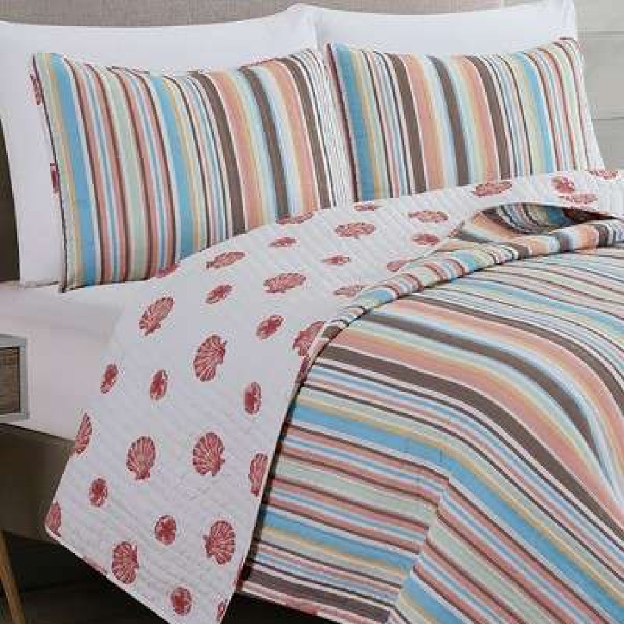 Quilt Bedding Sets * | Deals Great Bay Home Key Largo Coastal Beach Reversible Quilt Set