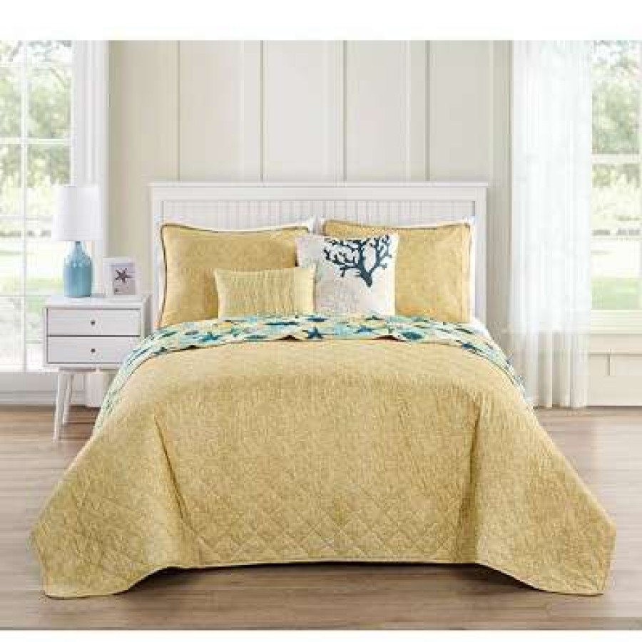 Quilt Bedding Sets * | Brand New Aquatic Reversible Quilt Set Blue/Yellow Vcny