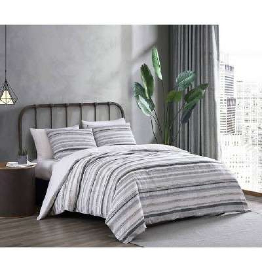 Duvet Cover Bedding Sets * | Coupon Wooster Stripe Duvet Cover Set City Scene Black