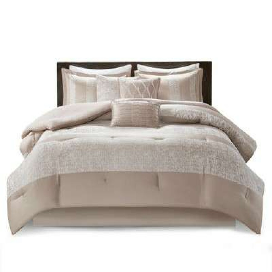 Comforter Bedding Sets * | Wholesale Madison Park 7Pc Anett Chenille Jacquard Comforter Set Taupe