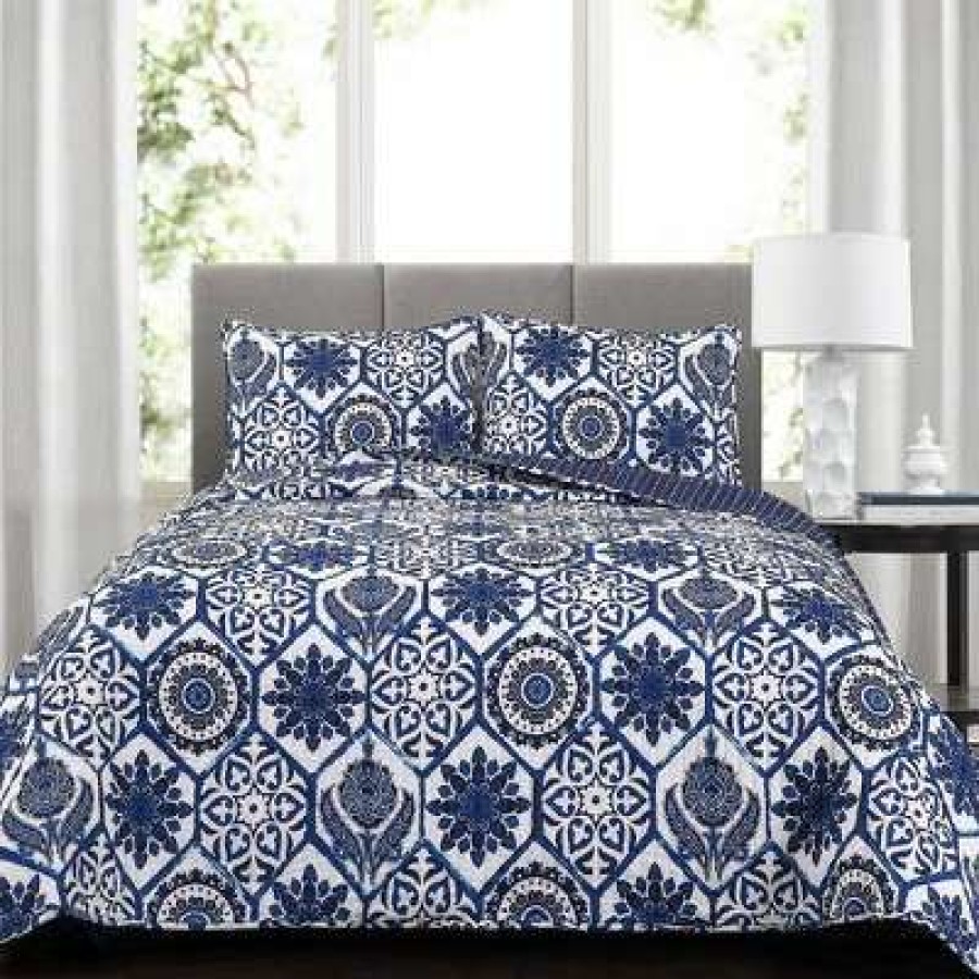 Quilt Bedding Sets * | Top 10 Lush Decor Navy Marvel Quilt Set Lush Decor