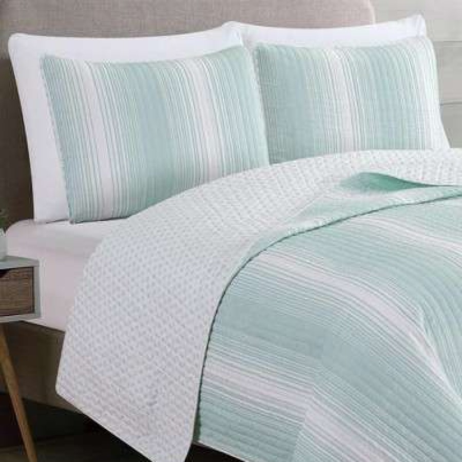 Quilt Bedding Sets * | New Great Bay Home Ombre Striped Reversible Quilt Set Full / Queen Light Blue