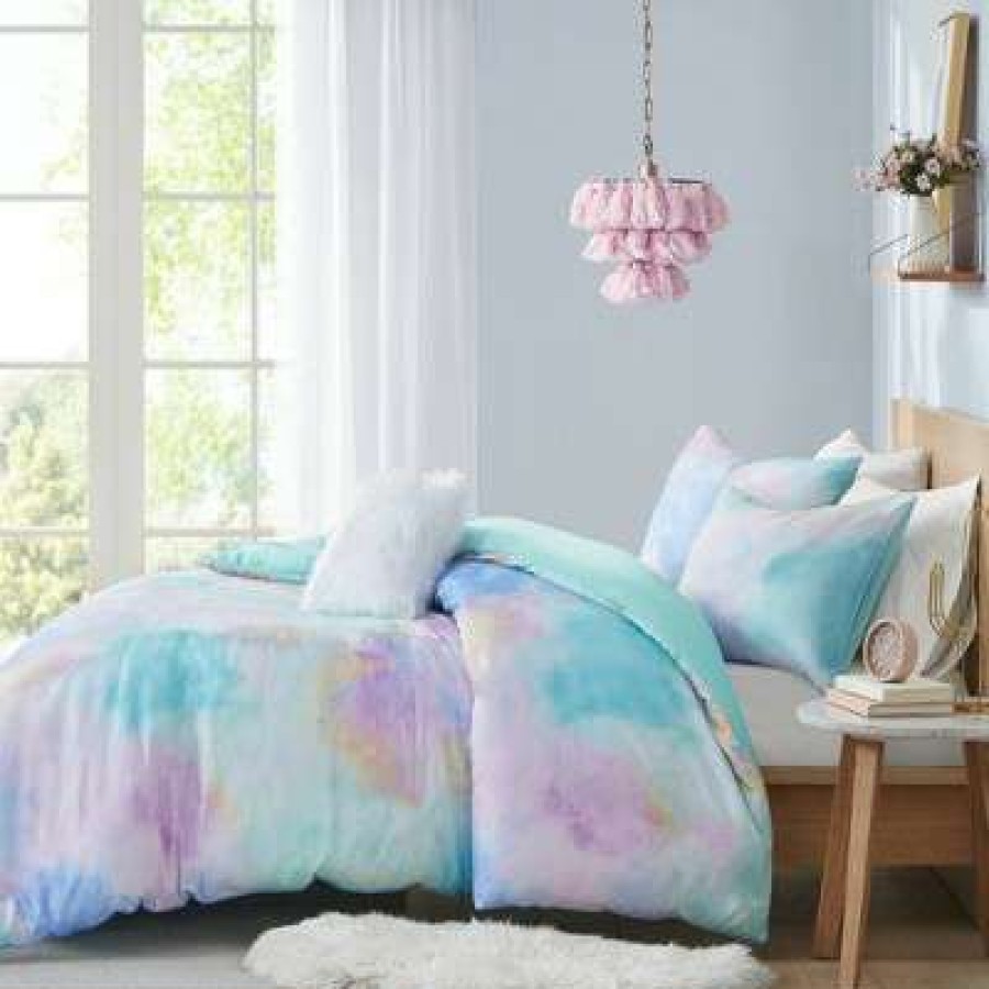 Duvet Cover Bedding Sets * | Cheapest Intelligent Design Lisa Watercolor Tie Dye Printed Duvet Cover Set Aqua