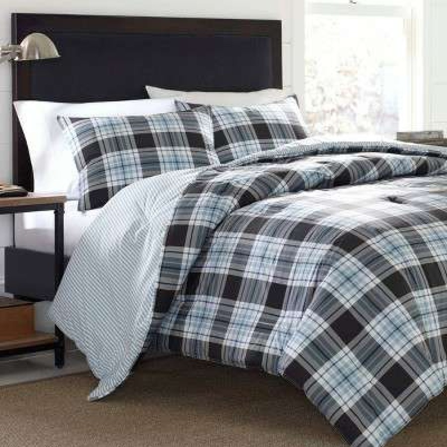 Duvet Cover Bedding Sets * | Brand New Atlantic Blue Lewis Plaid Duvet Cover Set Eddie Bauer