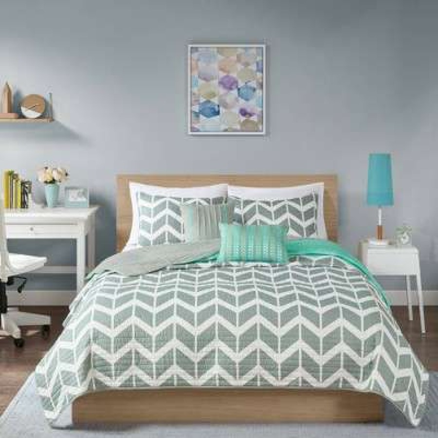 Quilt Bedding Sets * | Top 10 Intelligent Design Chevron Darcy Quilted Coverlet Set Multiple Piece Jla Home Teal