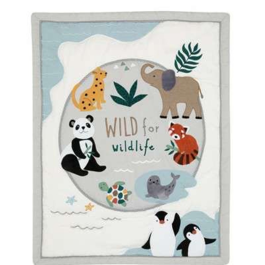 Quilt Bedding Sets * | Promo Lambs & Ivy Wild Life 5-Piece Baby Crib Bedding Set Protect The Animals