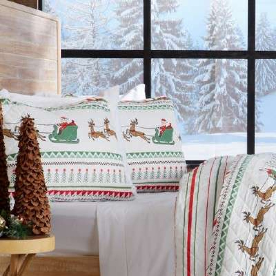 Quilt Bedding Sets * | Buy Great Bay Home Reversible Christmas Stripes 3-Piece Quilt Set With Shams Festive Collection