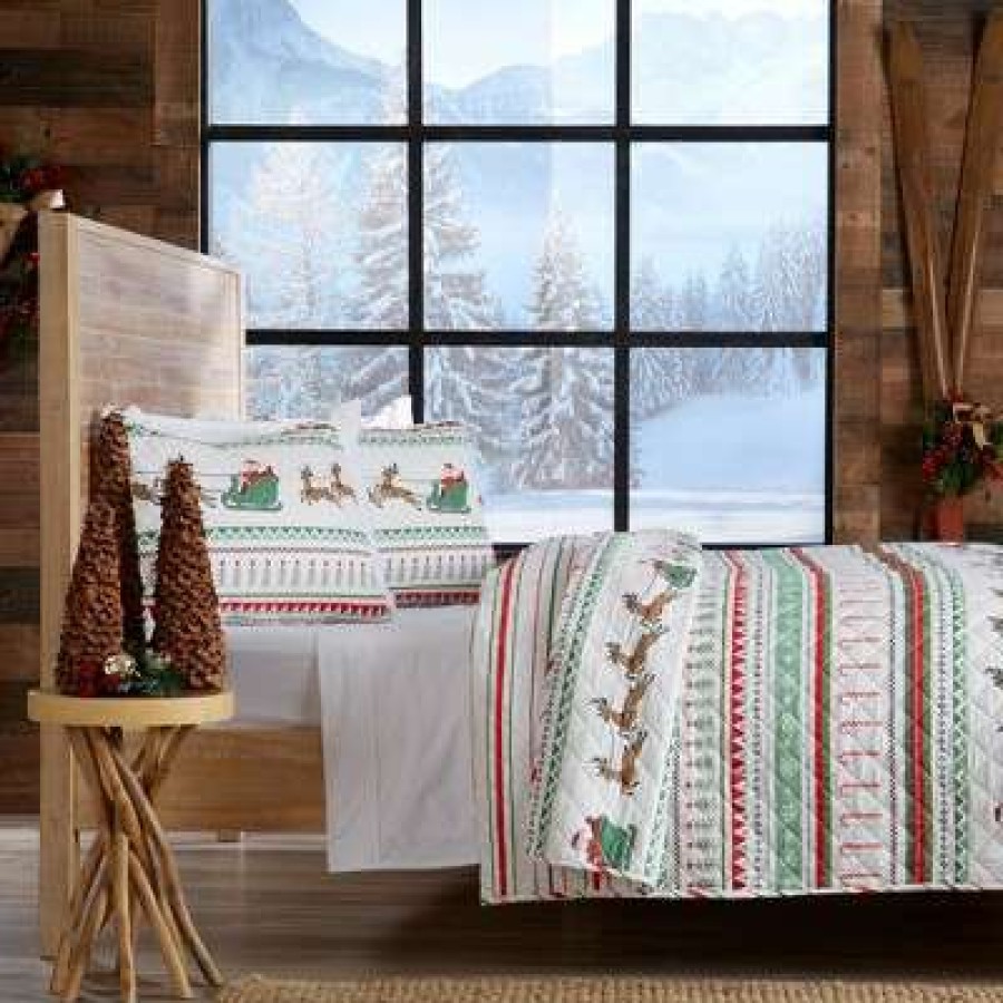 Quilt Bedding Sets * | Buy Great Bay Home Reversible Christmas Stripes 3-Piece Quilt Set With Shams Festive Collection