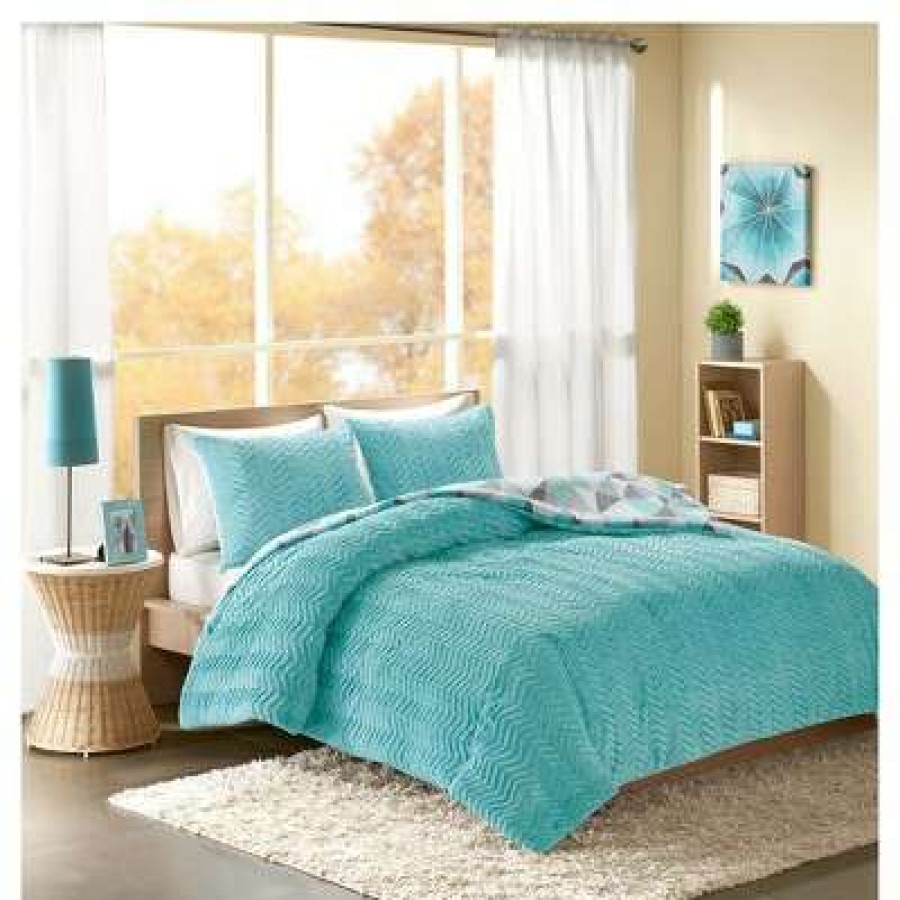 Comforter Bedding Sets * | New Intelligent Design Haley Reversible Comforter Mini Set Aqua