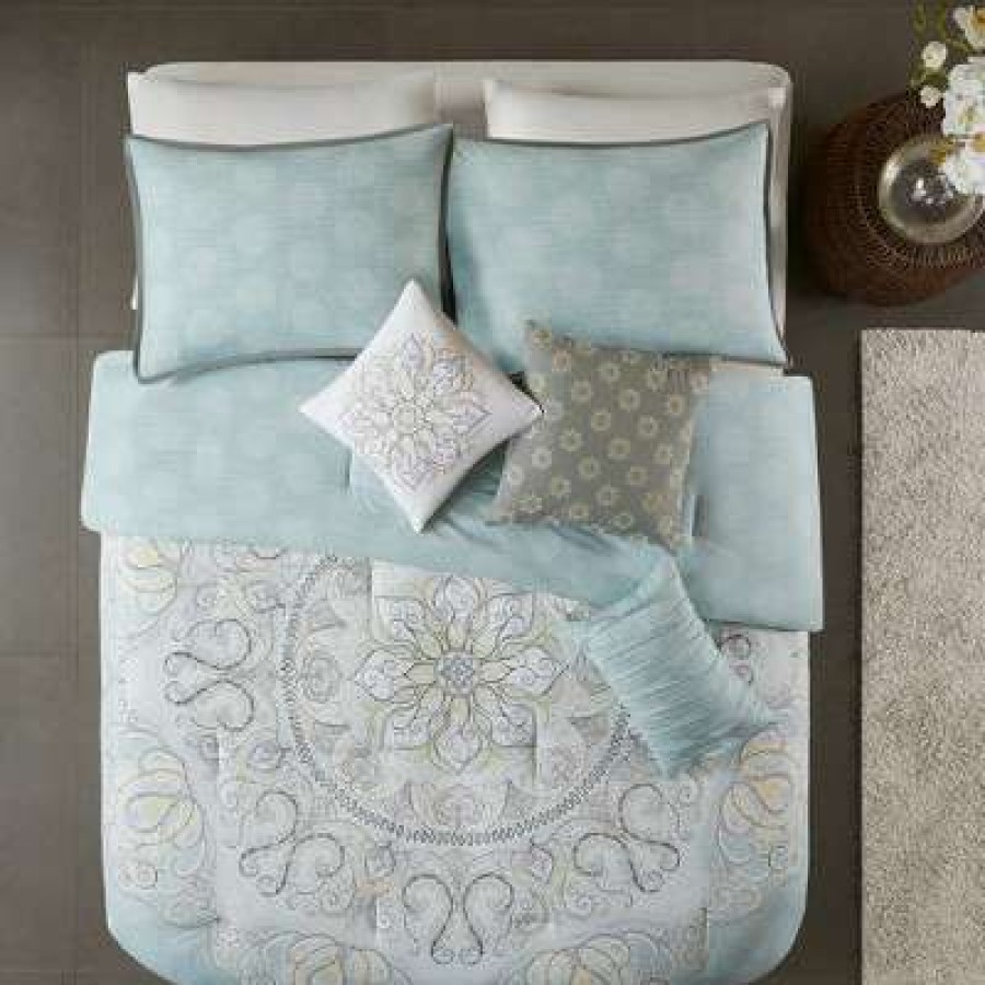 Comforter Bedding Sets * | Coupon Madison Park Leslie Reversible Cotton Sateen Comforter Set 7Pc