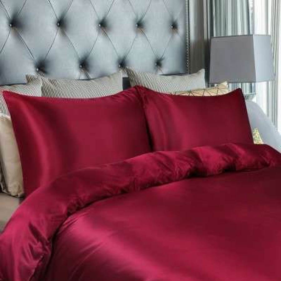 Duvet Cover Bedding Sets * | New 3 Pcs Silk Satin Solid Reversible Bed Duvet Cover Set Piccocasa