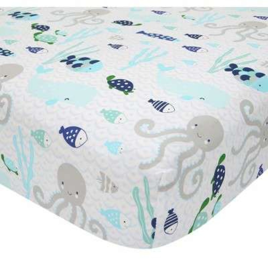 Quilt Bedding Sets * | New Lambs & Ivy Oceania 6-Piece Baby Crib Bedding Set Blue Ocean, Nautical, Aquatic, Whale, Octopus Theme