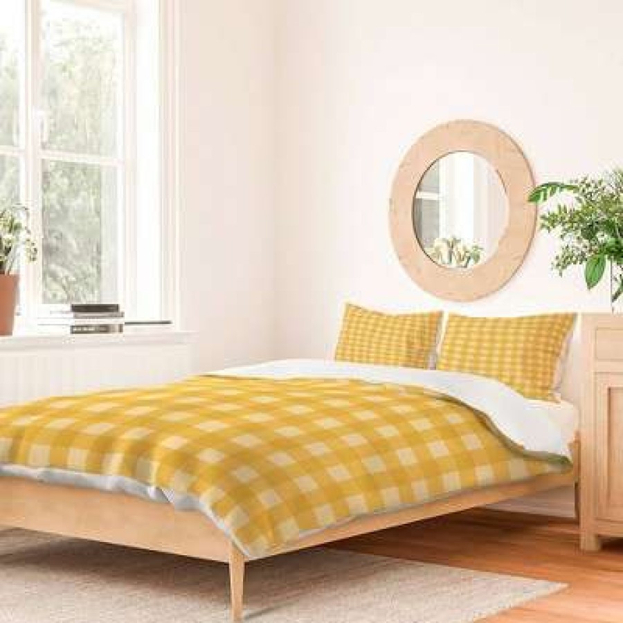 Duvet Cover Bedding Sets * | New Gingham Pattern Poems Duvet Set Deny Designs Yellow