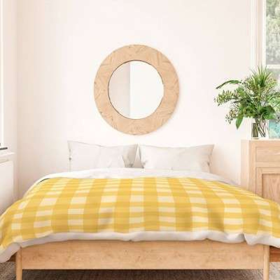 Duvet Cover Bedding Sets * | New Gingham Pattern Poems Duvet Set Deny Designs Yellow