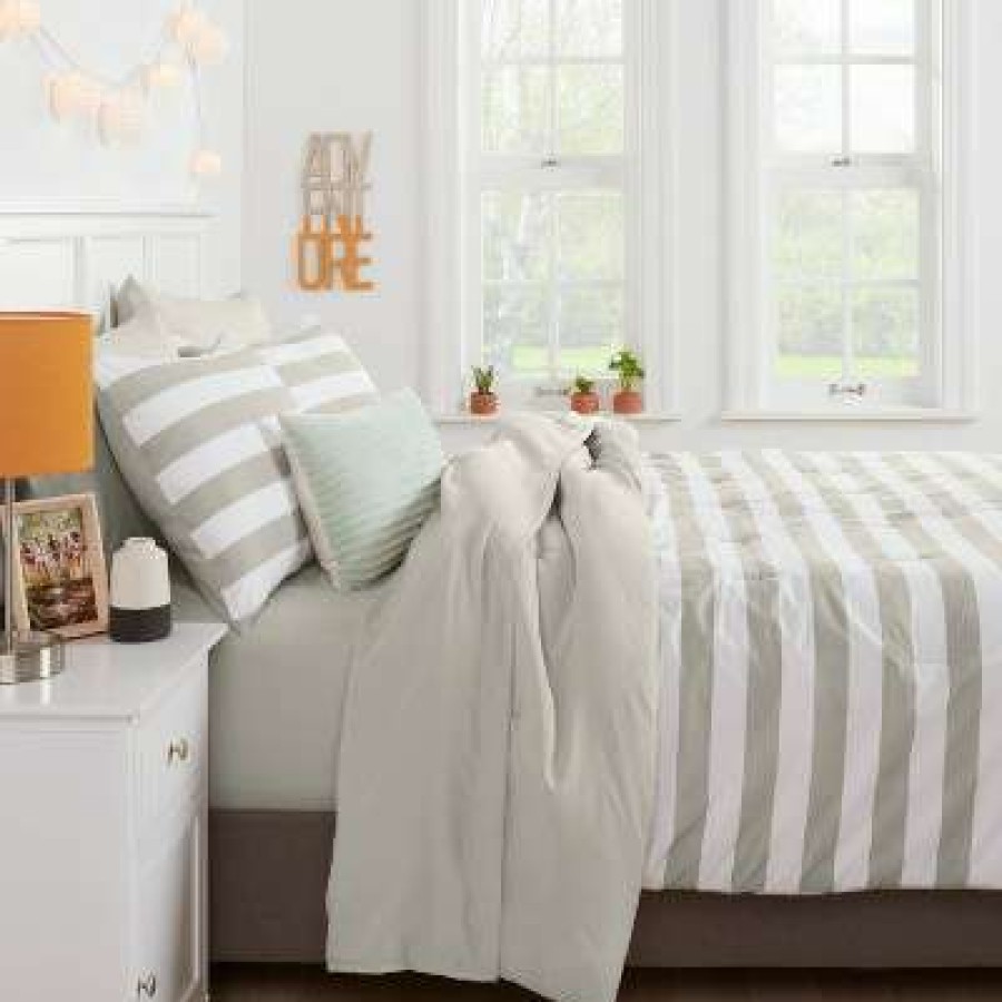 Comforter Bedding Sets * | Brand New Stripe Print Comforter Set With Gray Sheets Room Essentials Light Gray