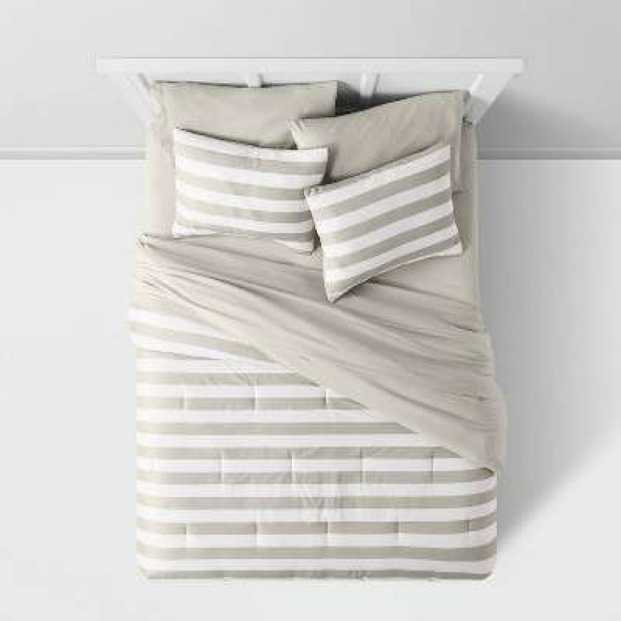 Comforter Bedding Sets * | Brand New Stripe Print Comforter Set With Gray Sheets Room Essentials Light Gray