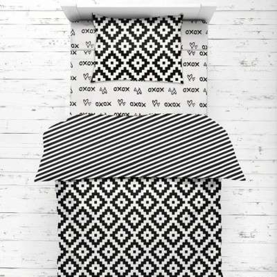 Comforter Bedding Sets * | Wholesale Bacati Love Aztec Print Black 4 Pc Toddler Bedding Set