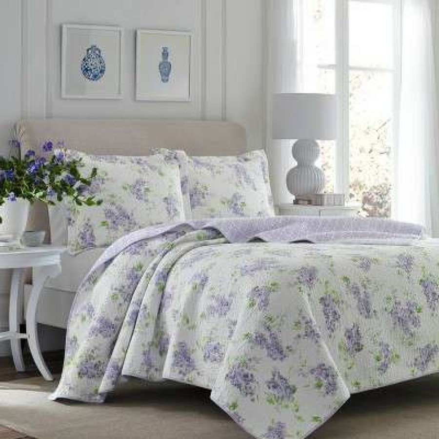 Quilt Bedding Sets * | Discount Keighley Reversible Quilt Set Purple Laura Ashley