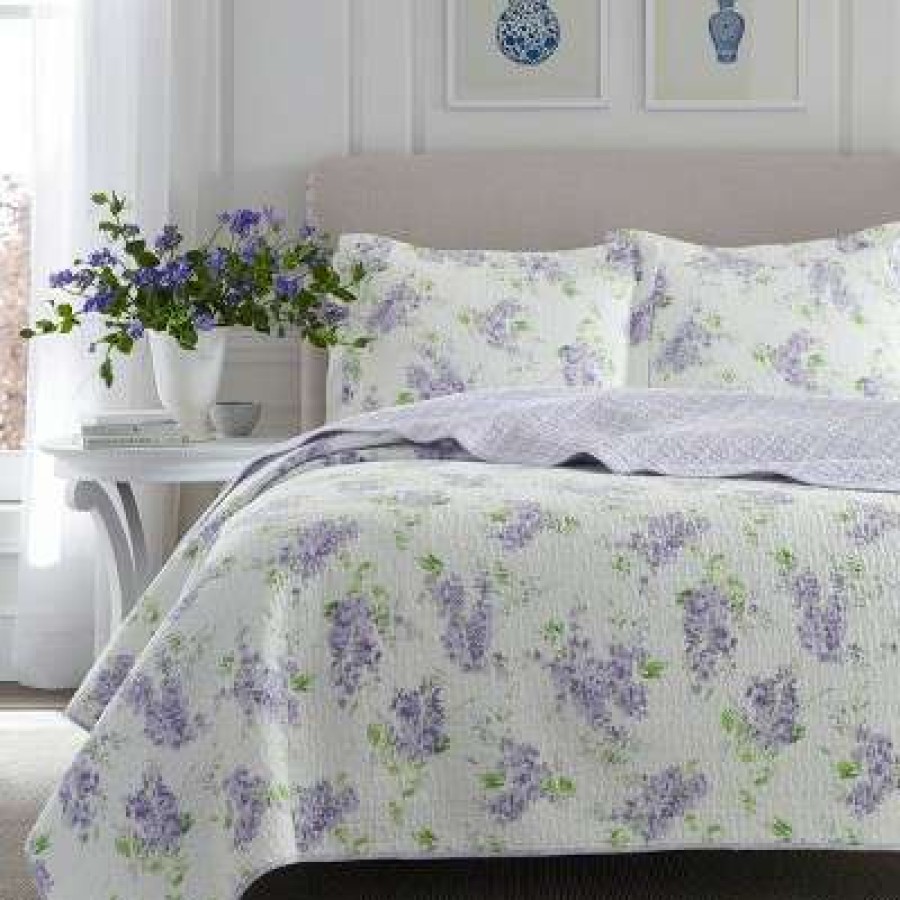 Quilt Bedding Sets * | Discount Keighley Reversible Quilt Set Purple Laura Ashley