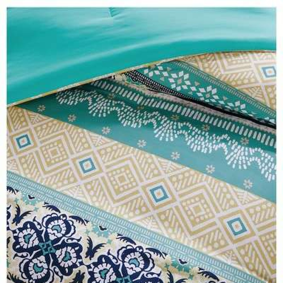 Comforter Bedding Sets * | Deals Intelligent Design Teal & Yellow Aneesa Global Print Comforter Set