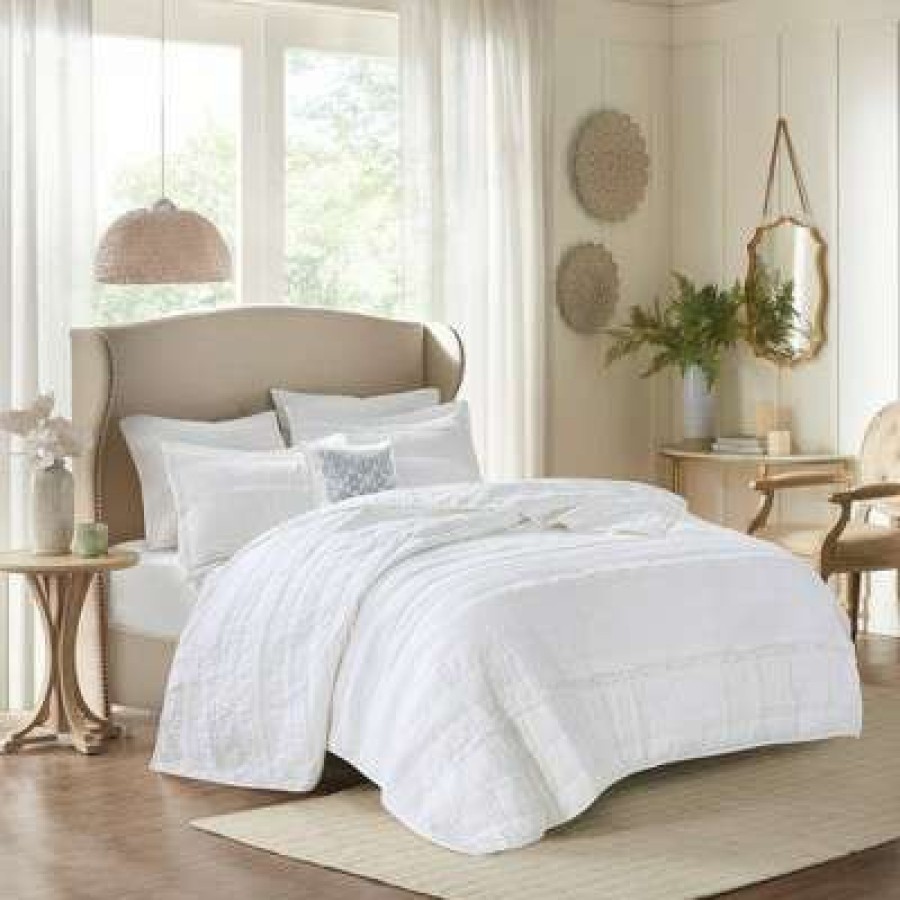 Quilt Bedding Sets * | Hot Sale Madison Park Alexis Ruffle Quilted Coverlet Set 4Pc White