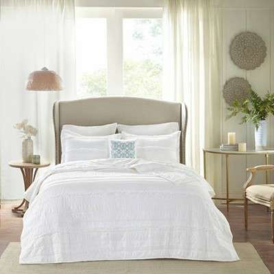 Quilt Bedding Sets * | Hot Sale Madison Park Alexis Ruffle Quilted Coverlet Set 4Pc White